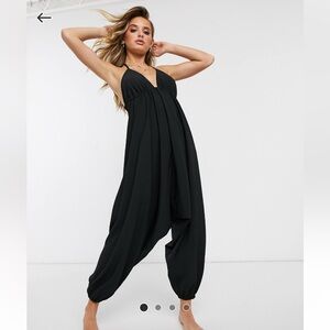 ASOS DESIGN halter neck beach harem jumpsuit in crinkle chiffon size US6
